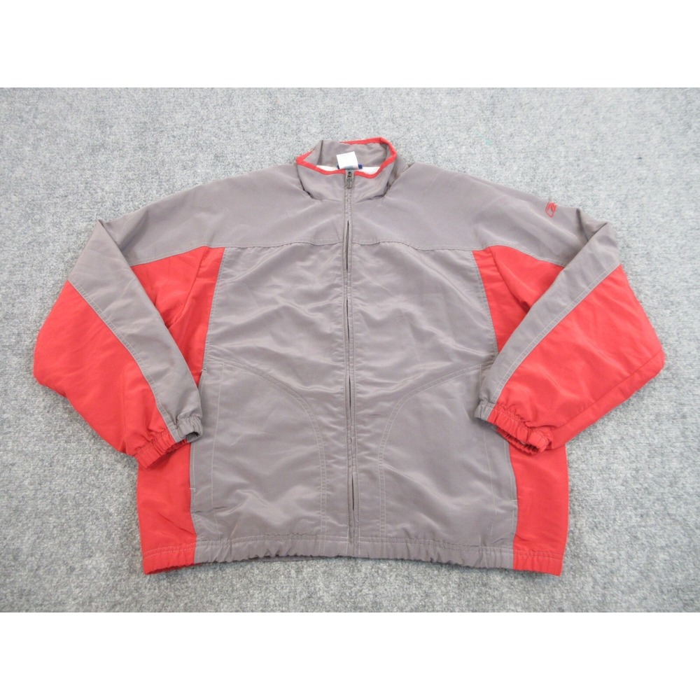 Reebok Track Jacket Mens Medium Gray Red Full Zip Colorblock Nylon Windbreaker